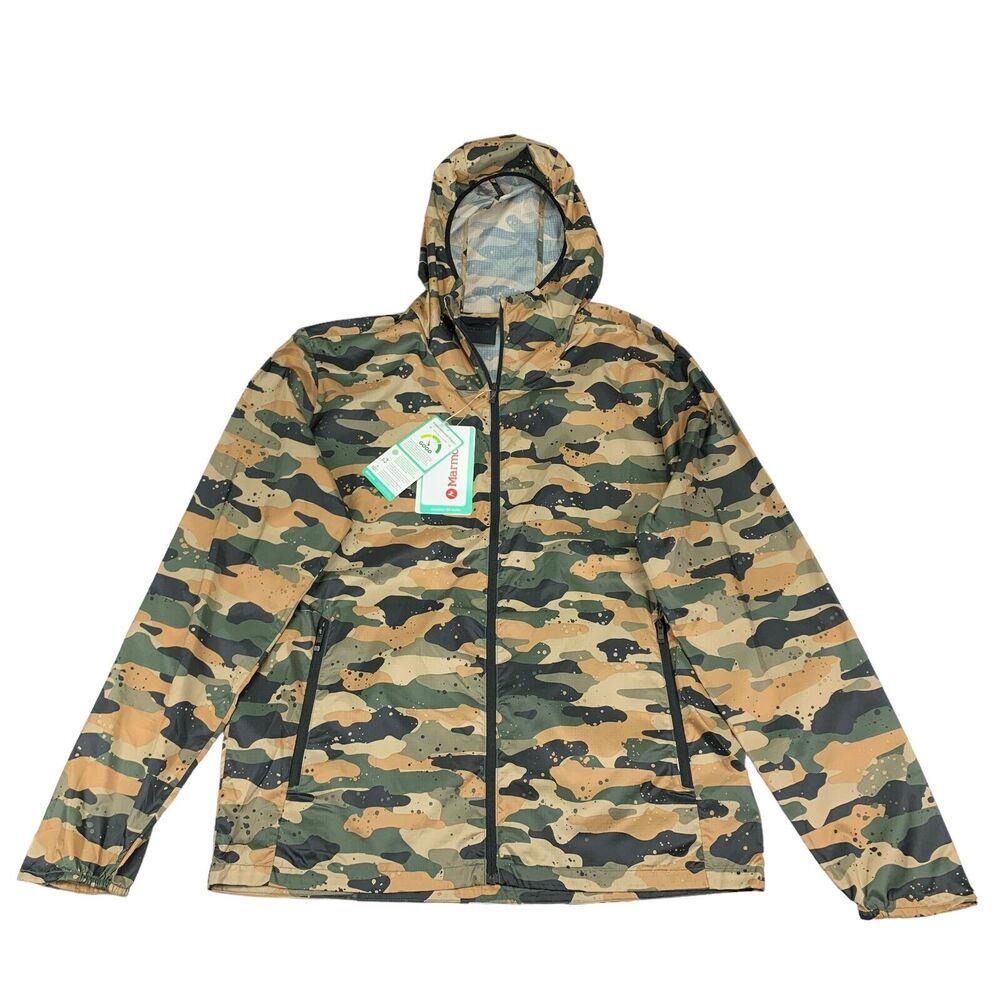 Marmot Mens Brooklyn Air Camo Lightweight Windbreaker Jacket Green Brown M
